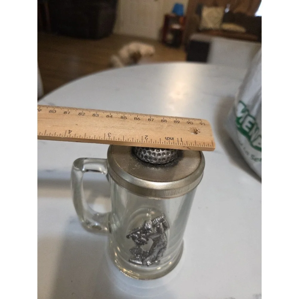 Golfers Glass And Metal 19th Hole Beverage Mug With Metal Top And Pewter Accents